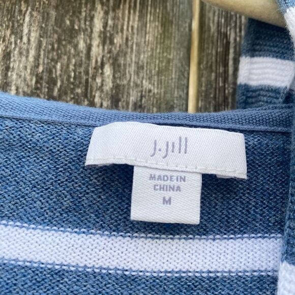 J. Jill Blue Striped Embroidered Hooded Sweater | M - Picture 2 of 4
